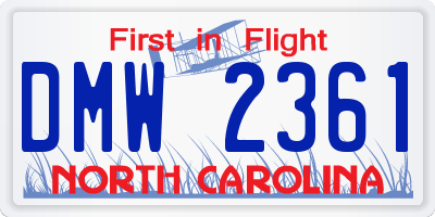 NC license plate DMW2361