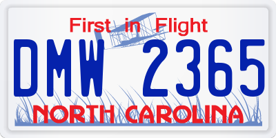 NC license plate DMW2365