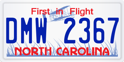 NC license plate DMW2367