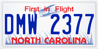 NC license plate DMW2377