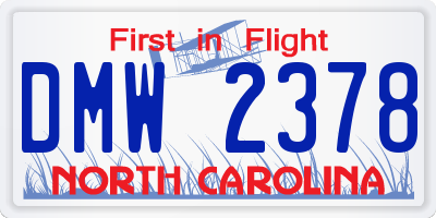 NC license plate DMW2378