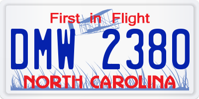 NC license plate DMW2380