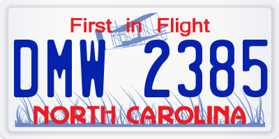 NC license plate DMW2385