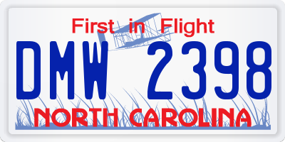 NC license plate DMW2398