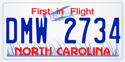 NC license plate DMW2734