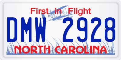 NC license plate DMW2928