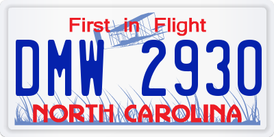 NC license plate DMW2930