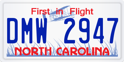 NC license plate DMW2947