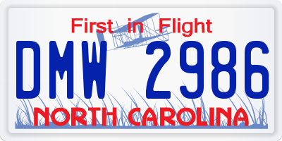 NC license plate DMW2986