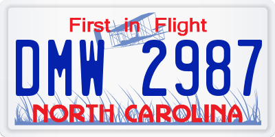 NC license plate DMW2987