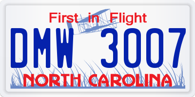 NC license plate DMW3007