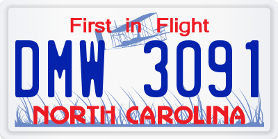 NC license plate DMW3091