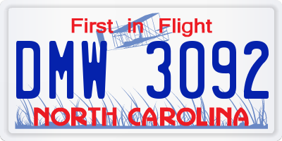 NC license plate DMW3092
