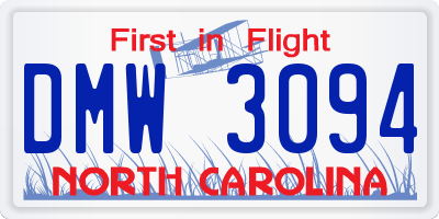 NC license plate DMW3094
