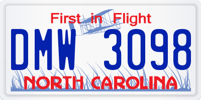 NC license plate DMW3098