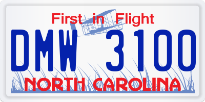 NC license plate DMW3100