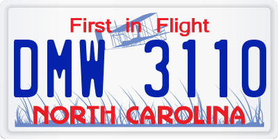 NC license plate DMW3110