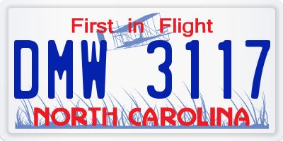 NC license plate DMW3117
