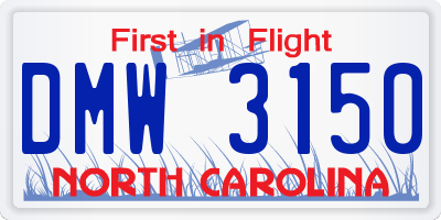 NC license plate DMW3150