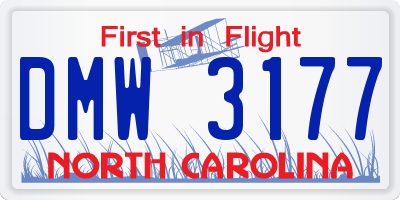 NC license plate DMW3177