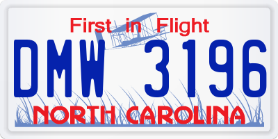 NC license plate DMW3196