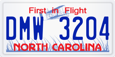 NC license plate DMW3204