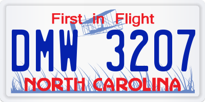 NC license plate DMW3207