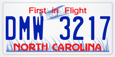 NC license plate DMW3217