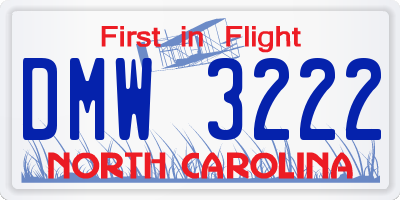 NC license plate DMW3222