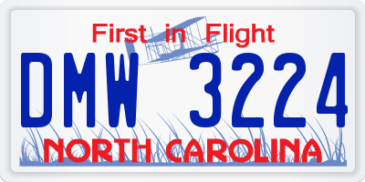 NC license plate DMW3224