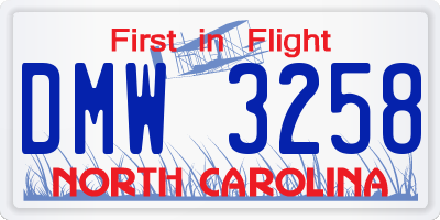 NC license plate DMW3258