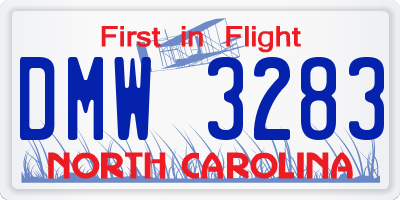 NC license plate DMW3283