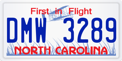 NC license plate DMW3289