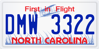 NC license plate DMW3322
