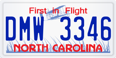 NC license plate DMW3346