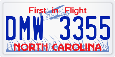 NC license plate DMW3355