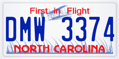 NC license plate DMW3374