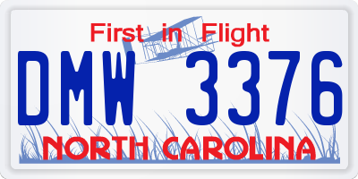 NC license plate DMW3376