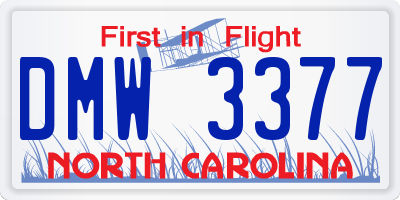 NC license plate DMW3377