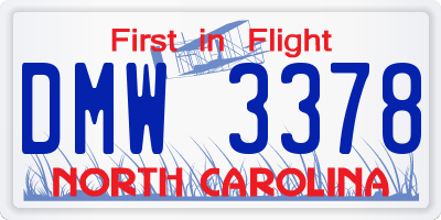 NC license plate DMW3378