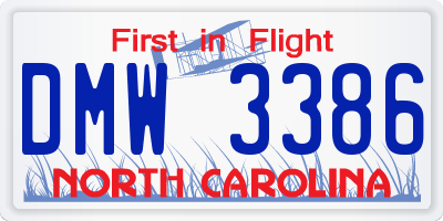 NC license plate DMW3386