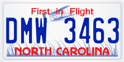 NC license plate DMW3463