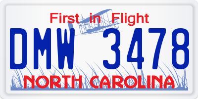 NC license plate DMW3478