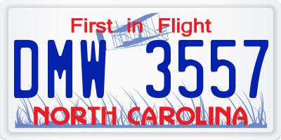 NC license plate DMW3557