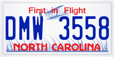 NC license plate DMW3558