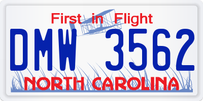 NC license plate DMW3562