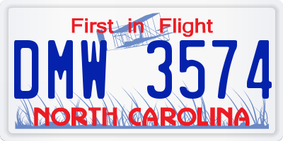 NC license plate DMW3574