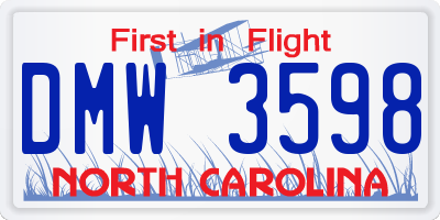 NC license plate DMW3598