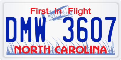 NC license plate DMW3607