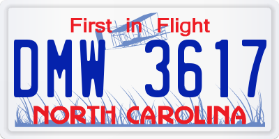 NC license plate DMW3617